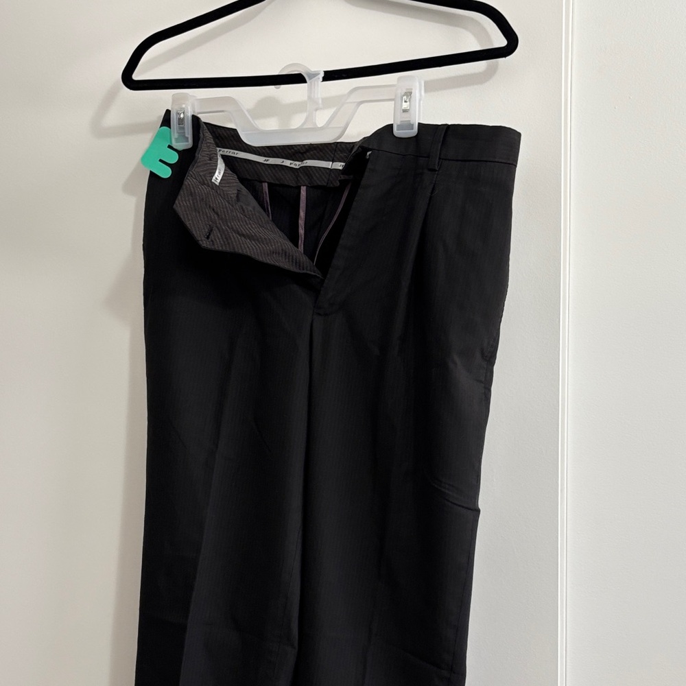 jf j.ferrar Black Men's Dress Pants - Tailored Flat Front Trousers